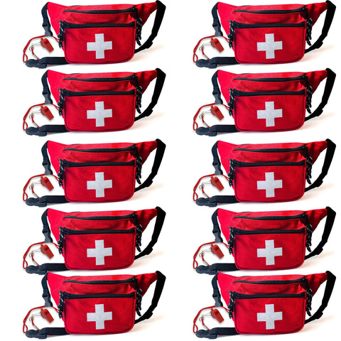 Lifeguard Fanny Pack With Whistle Lanyard - Baywatch Style Hip Pack, Adjustable Strap 10-Pack Lifeguard Kits