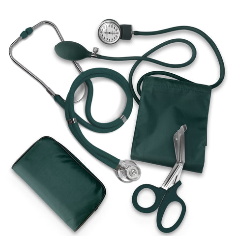 Nurse EMT Starter Pack Stethoscope, Blood Pressure Monitor and Trauma 7.5" EMT Shear Hunter Green Nurse Kits