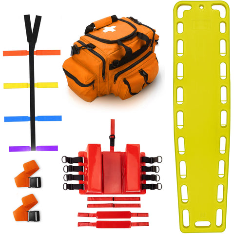 Rescue Kit – Emergency Medical Support with Spine Board, Head Immobilizer, Trauma Bag & 10-Point Strap