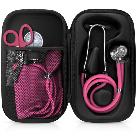 Medical Starter Kit - Stethoscope, Durable Blood Pressure Monitor, and EMT Shears and Protective Carrying Case Pink Aneroid Sphygmomanometer / Manual Blood Pressure Monitor