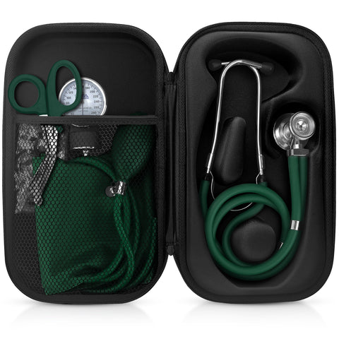 Medical Starter Kit - Stethoscope, Durable Blood Pressure Monitor, and EMT Shears and Protective Carrying Case Hunter Green Aneroid Sphygmomanometer / Manual Blood Pressure Monitor