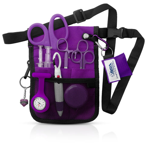 Medical Belt Utility Kit, Nurse Pro Pocket Organizer Pouch Hip Bag for EMT, CNA, NP, PA Purple Nurse Kits