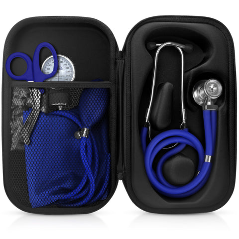 Medical Starter Kit - Stethoscope, Durable Blood Pressure Monitor, and EMT Shears and Protective Carrying Case Blue Aneroid Sphygmomanometer / Manual Blood Pressure Monitor