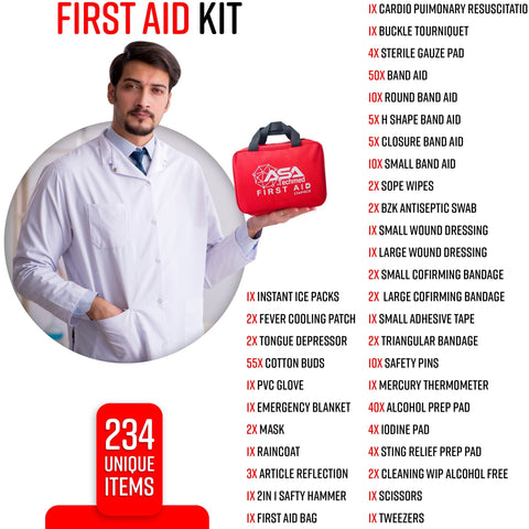 234 Piece All Purpose First Aid Kit Compact for Emergencies at Home, Workplace - ASA TECHMED