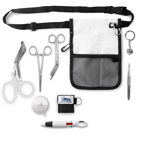 ASA Techmed Nurse Fanny Pack with Trauma Shears & Accessories – Medical Utility Belt with Nursing Supplies Including Tweezers, Bandage Scissors, CPR Face Shield, Measuring Tape