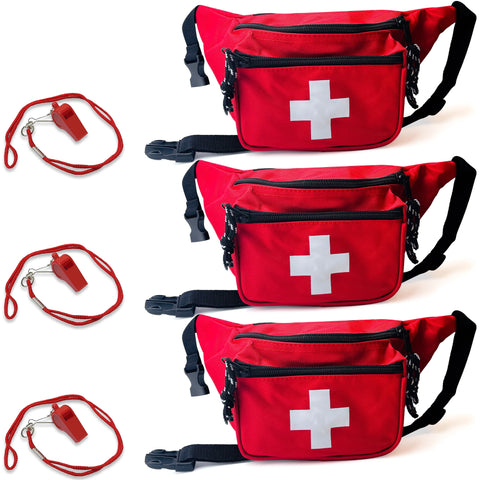 Lifeguard Fanny Pack With Whistle Lanyard - Baywatch Style Hip Pack, Adjustable Strap 3-Pack Lifeguard Kits