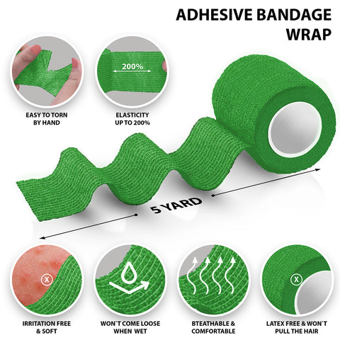 Green adhesive bandage wrap with features highlighted on a white background