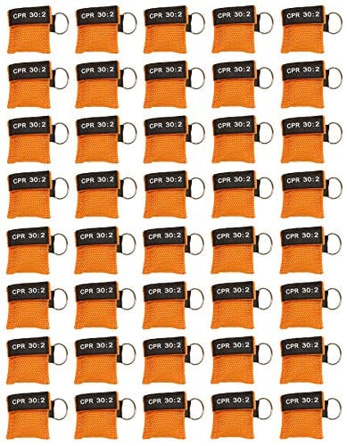 40pc CPR Mask Keychain Emergency Kit CPR Face Shields for First Aid AED Training Child and Adult CPR Breathing Barrier (Orange) - ASA TECHMED