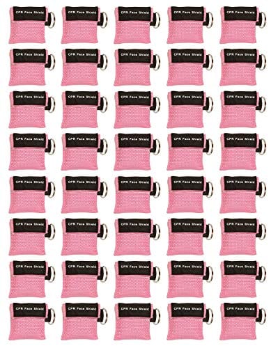 40pc CPR Mask Keychain Emergency Kit CPR Face Shields for First Aid AED Training Child and Adult CPR Breathing Barrier (Pink) - ASA TECHMED