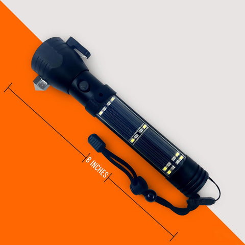 9 - in - 1 Solar Powered Flashlight – Survival Multi - Tool with LED, Window Breaker, Seatbelt Cutter, Power Bank & Emergency Light - ASA TECHMED