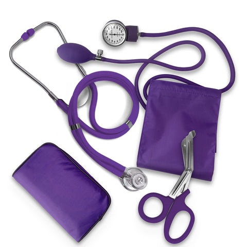 Nurse EMT Starter Pack Stethoscope, Blood Pressure Monitor and Trauma 7.5" EMT Shear Purple Nurse Kits