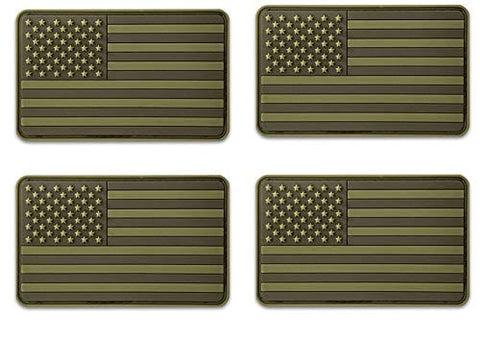 ASA Techmed 4 Pack Military Army US USA Flag Patch Green Emblem PVC United States of America Tactical Morale Patch for Hats Backpacks Caps Jackets + More - ASA TECHMED