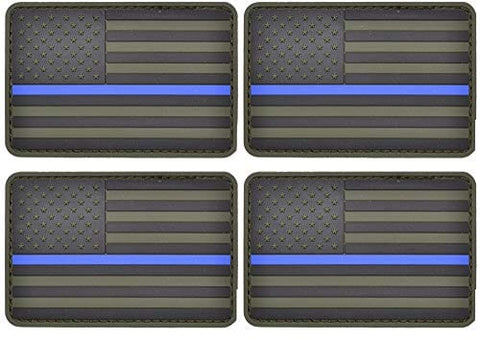 ASA Techmed 4 Pack US USA Flag Patch Thin Blue Line Police Emblem Military Iron On Sew On Tactical Morale Patch for Hats Backpacks Caps Jackets + More - ASA TECHMED