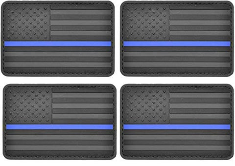 ASA Techmed 4 Pack US USA Flag Patch Thin Blue Line Police PVC Emblem Military Iron On Sew On Tactical Morale Patch for Hats Backpacks Caps Jackets + More - ASA TECHMED