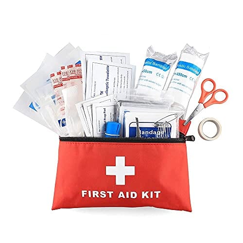 backpacking mini first aid kit ASA Techmed Mini First Aid Kit Travel Size, Small Red Kit With Emergency Foil Blanket, Cpr Respirator, Scissors For Travel, Home, Office, Vehicle, Cam