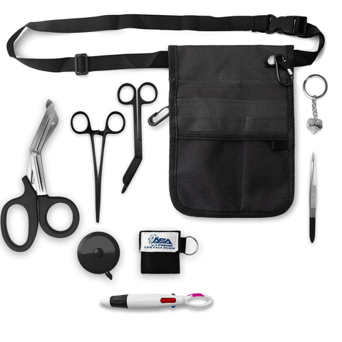 ASA Techmed Nurse Fanny Pack with Trauma Shears & Accessories – Medical Utility Belt with Nursing Supplies Including Tweezers, Bandage Scissors, CPR Face Shield, Measuring Tape - ASA TECHMED