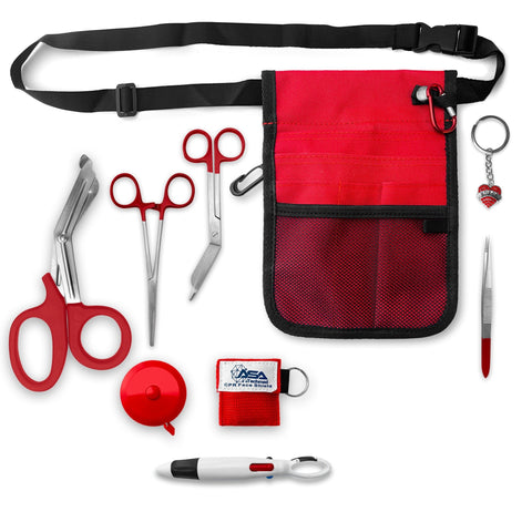ASA Techmed Nurse Fanny Pack with Trauma Shears & Accessories – Medical Utility Belt with Nursing Supplies Including Tweezers, Bandage Scissors, CPR Face Shield, Measuring Tape - ASA TECHMED