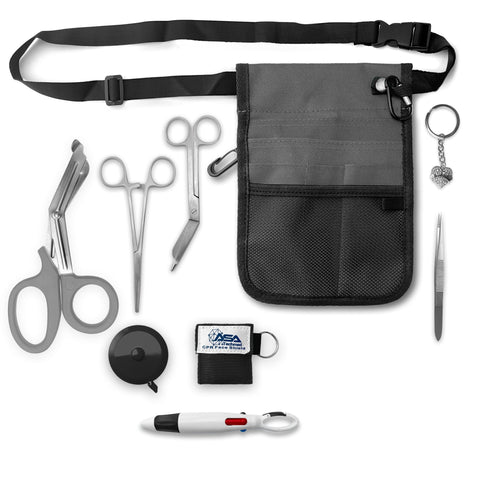 ASA Techmed Nurse Fanny Pack with Trauma Shears & Accessories – Medical Utility Belt with Nursing Supplies Including Tweezers, Bandage Scissors, CPR Face Shield, Measuring Tape - ASA TECHMED
