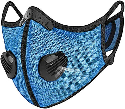ASA Techmed Reusable Gym/Sports Face mask Dust Mask With FIlter and Dual Valve For easy breathing Adjustable for Running, Cycling and outdoor activities. (Activated Charcoal Filter) (Savage Blue) - ASA TECHMED