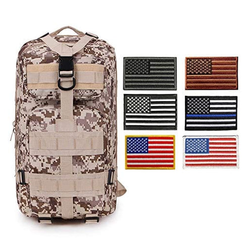 ASA Techmed Tactical Backpack with Waterproof Pouch + 6 Embroidered U.S. Flag Patches for Outdoors, Travel - ASA TECHMED