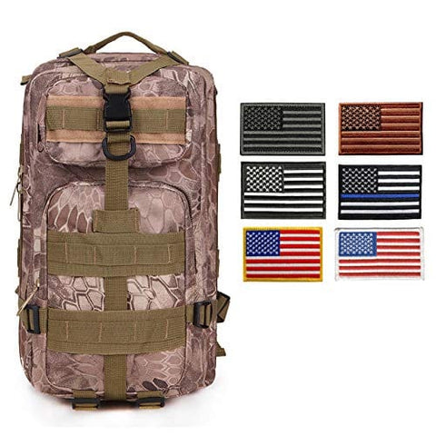 ASA Techmed Tactical Backpack with Waterproof Pouch + 6 Embroidered U.S. Flag Patches for Outdoors, Travel - ASA TECHMED