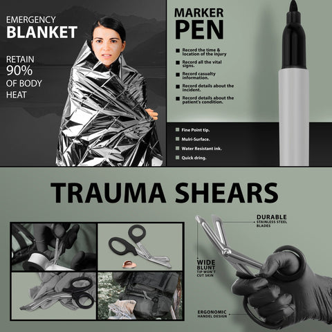 Bleeding Control Pack / Gunshot Wound Trauma Kit with Tourniquet & Chest Seals - ASA TECHMED