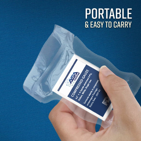 Compressed Gauze - Sterile, 100% Cotton - 4.5" x 4.1 Yards Gauze, Z Fold Gauze for EMS, Hospitals, First Aid - Lightweight & Durable Medical Packing Gauze - ASA TECHMED