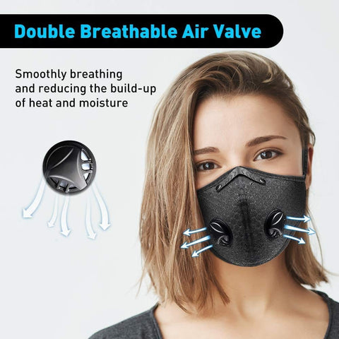 Cycling Dust Mask Sports Face Cover Mask with 6 Filters - Black - ASA TECHMED