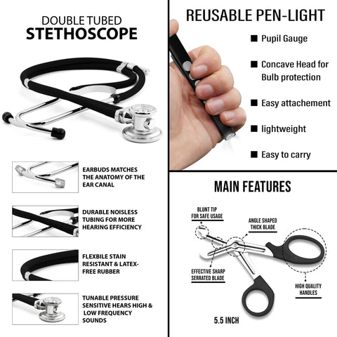 Dual Head Stethoscope Kit with Case, Shears + Penlight - ASA TECHMED