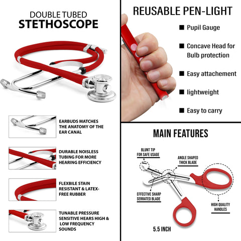 Dual Head Stethoscope Kit with Case, Shears + Penlight - ASA TECHMED