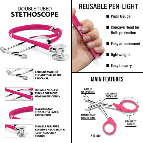 Dual Head Stethoscope Kit with Case, Shears + Penlight - ASA TECHMED