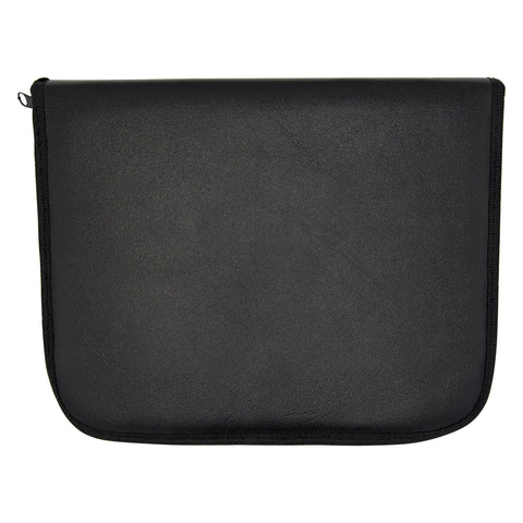 A closed black zipper case with a textured leatherette exterior, used for storing a laryngoscope medical set.
