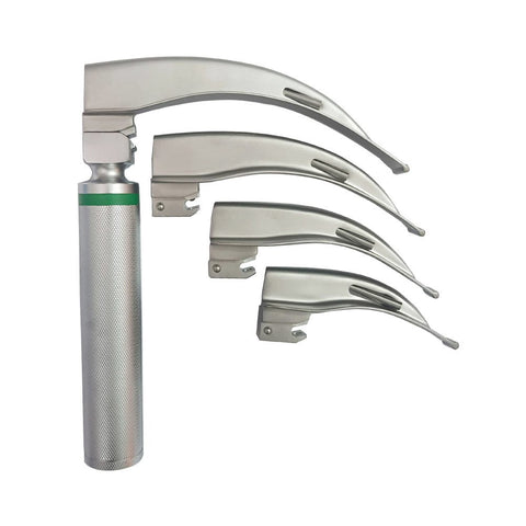 Macintosh Fiberoptic Laryngoscope Set - 4 Curved Blades & Handle - ASA TECHMED