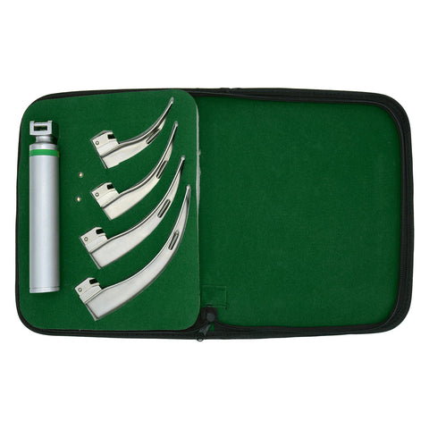 Macintosh Fiberoptic Laryngoscope Set - 4 Curved Blades & Handle - ASA TECHMED