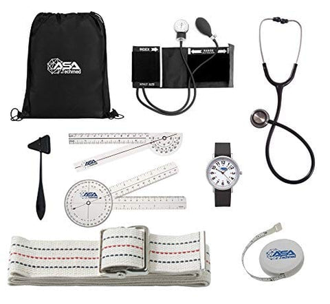 Physical Therapy Student Kit with Goniometer, Gait Belt, Stethoscope, BP Cuff and More (Black) - ASA TECHMED