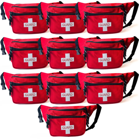 Red Lifeguard Fanny Pack - 3 Pocket First Aid Waist Bag - ASA TECHMED