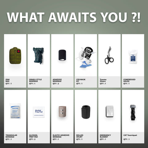 Survival First Aid Kit / IFAK Trauma Kit with Tourniquet & CPR Mask - ASA TECHMED