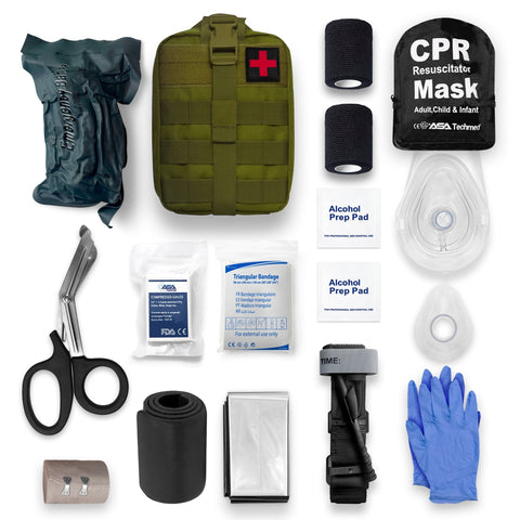 Survival First Aid Kit / IFAK Trauma Kit with Tourniquet & CPR Mask - ASA TECHMED