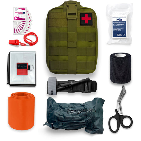 Tactical Emergency First Aid Kit – Military Trauma Survival Kit with Tourniquet, IFAK Pouch & Outdoor Medical Supplies - ASA TECHMED