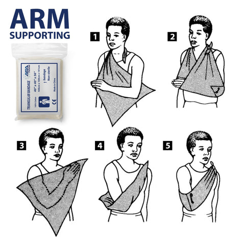 Triangular Bandage First Aid Kit – 100% Cotton Cravat Bandages, 40" x 40" x 56", 12 Pack with Safety Pins - ASA TECHMED