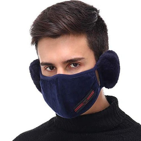 Winter Face Mask with Earmuffs - Cotton Fleece Mouth Warmer - ASA TECHMED