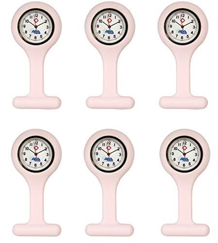 Silicone Nurse Watch with Pin Clip/ Medical Brooch Fob Watch - Assorted Colors Pink 6 Nurse Watches