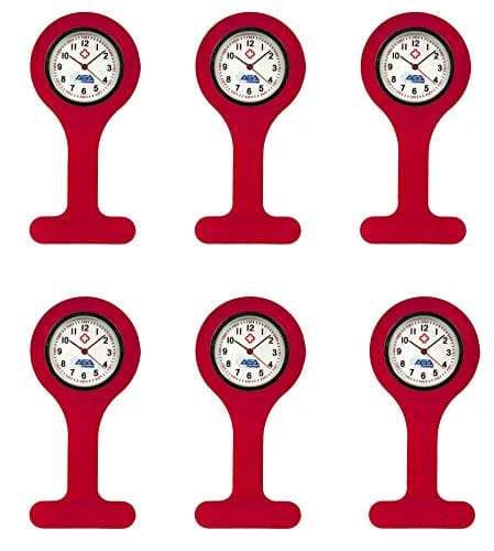 Silicone Nurse Watch with Pin Clip/ Medical Brooch Fob Watch - Assorted Colors Red 6 Nurse Watches