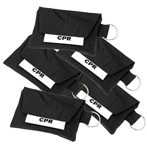 5 Pack CPR Face Mask Key Chain Kit with Gloves | One Way Valve Face Shield Mask First Aid Kit by AsaTechmed || for Travel, Home, Office, Boat, Car, EMS, Firefighters, Nurses, First Responders Black CPR Masks