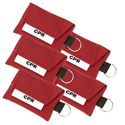 5 Pack CPR Face Mask Key Chain Kit with Gloves | One Way Valve Face Shield Mask First Aid Kit by AsaTechmed || for Travel, Home, Office, Boat, Car, EMS, Firefighters, Nurses, First Responders Red CPR Masks