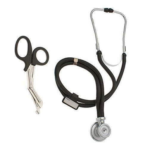 Dual-Head Sprague Stethoscope + Matching Trauma Shears in Assorted Colors Black Stethoscopes