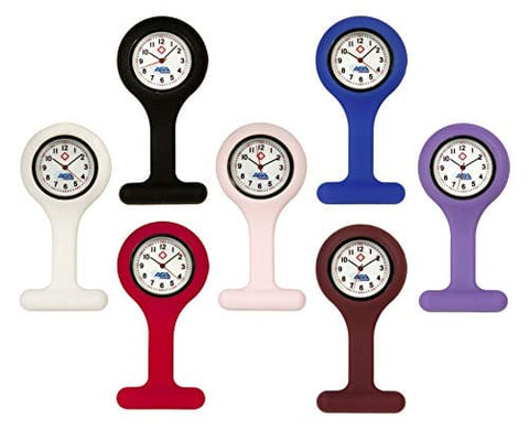 Silicone Nurse Watch with Pin Clip/ Medical Brooch Fob Watch - Assorted Colors Multicolored 7 Nurse Watches