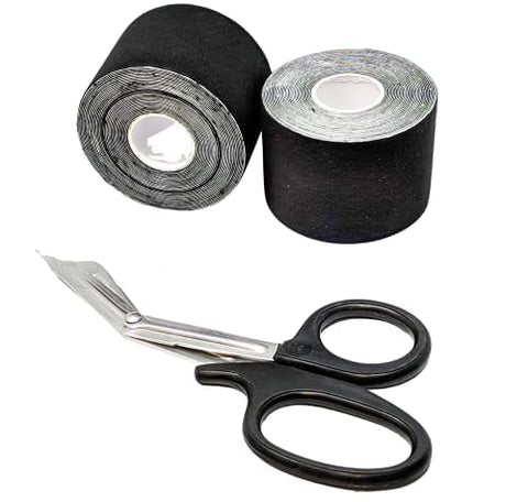 ASA Techmed 2 Rolls Kinesiology Tape with Matching Shears - Best Pain Relief Adhesive for Muscles, Shin Splints, Knee & Shoulder Black Kinesiology Tape
