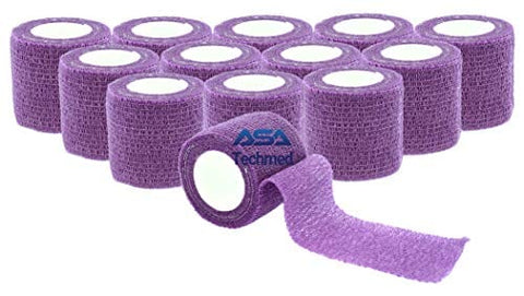 ASA TECHMED - 12 Pack, Red 2” x 5 Yards, Self-Adherent Cohesive Tape, Strong Sports Tape for Wrist, Ankle Sprains & Swelling, Self-Adhesive Bandage Rolls Magenta Cohesive / Self Adhesive Bandages