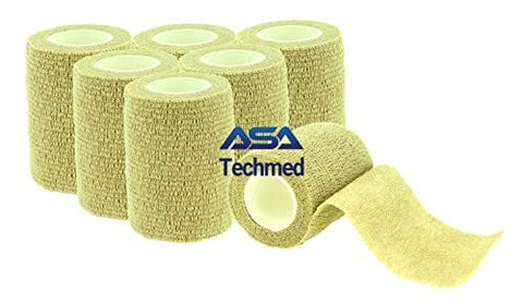 6 - Pack, 3” x 5 Yards, Self-Adherent Cohesive Tape, Strong Sports Tape for Wrist, Ankle Sprains & Swelling, Self-Adhesive Bandage Rolls Tan Cohesive / Self Adhesive Bandages